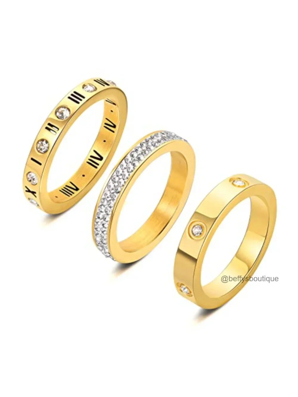 3pc Cubic Zirconia Stainless Steel Ring Set Statement Bands Stackable Wedding